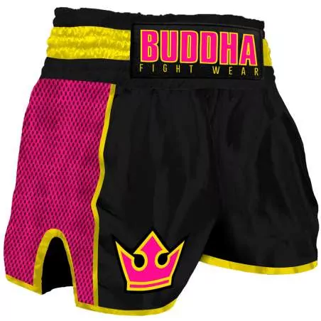 Buddha muay thai short retro premium (nero/rosa)