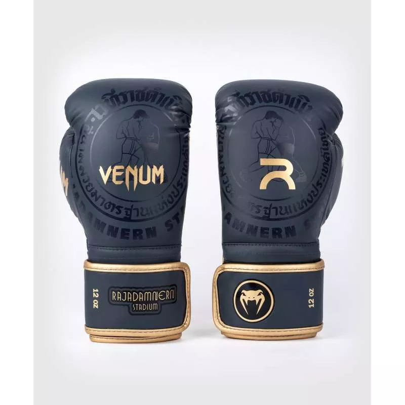 Guantes Venum Rajadamnern (azul marino/oro)