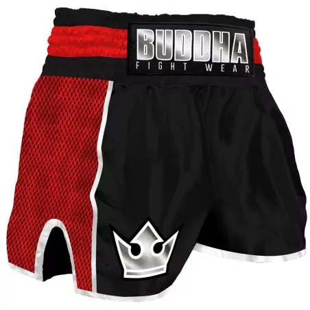 Short muay thai Buddha retro premium (negro/rojo)