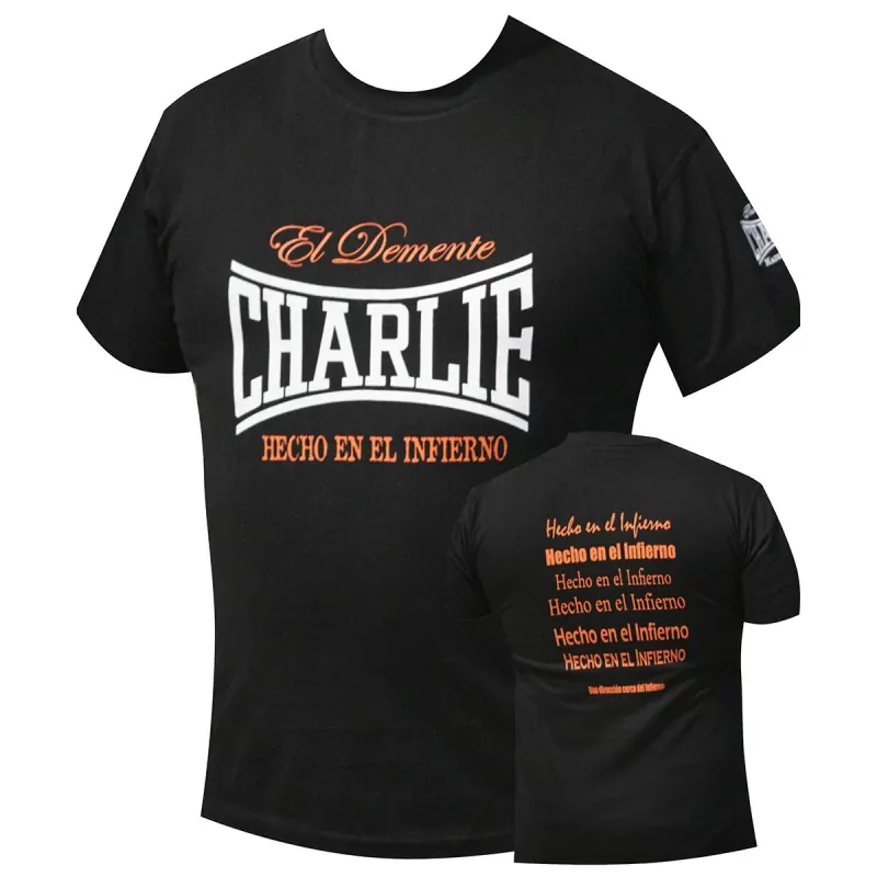Charlie boxe feito em camiseta preta